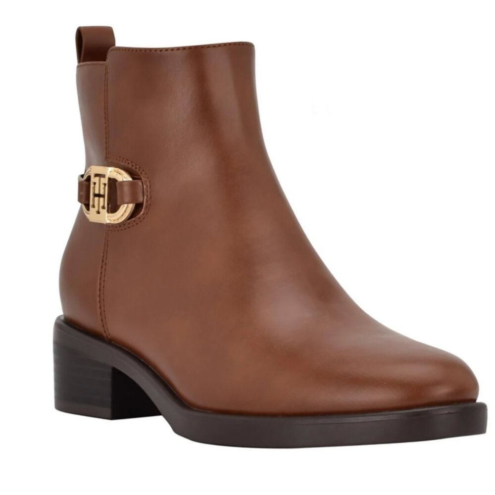 Tommy Hilfiger Womens Imiera Faux Leather Ankle Booties - Brown